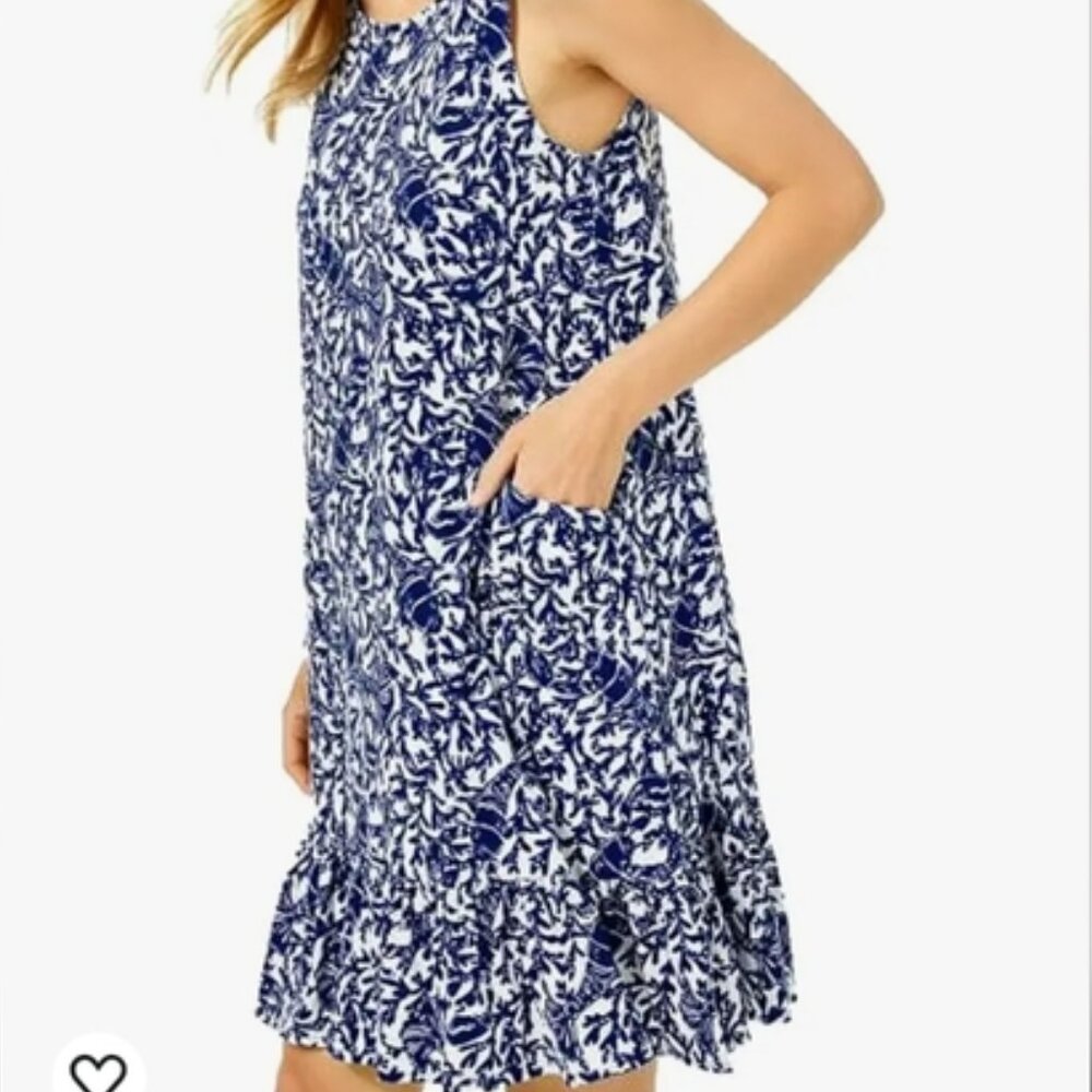 Lilly Pulitzer Blue and White Mini Sundress with Pockets